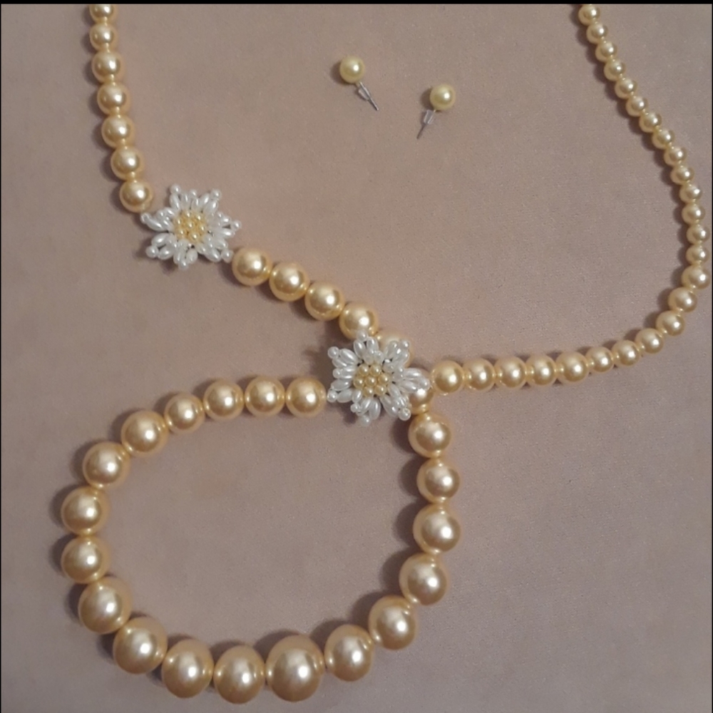 Faux Pearl Necklace & Earrings